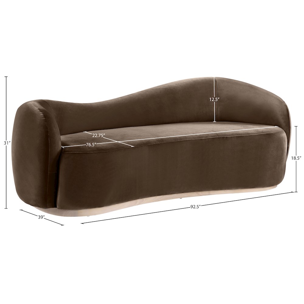 Gustavo 92.5" Brown Velvet Upholstered Sofa