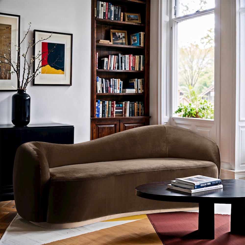 Gustavo 92.5" Brown Velvet Upholstered Sofa