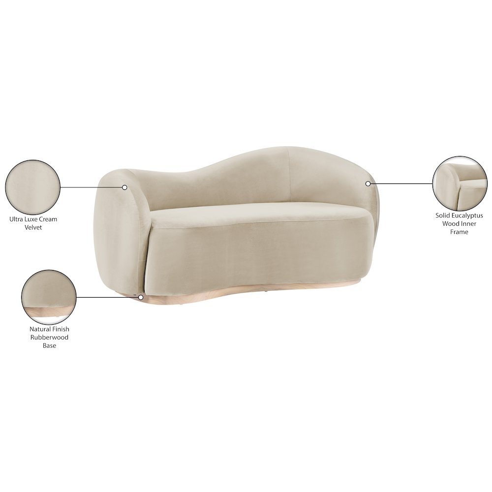 Gustavo 72.5" Cream Velvet Upholstered Loveseat