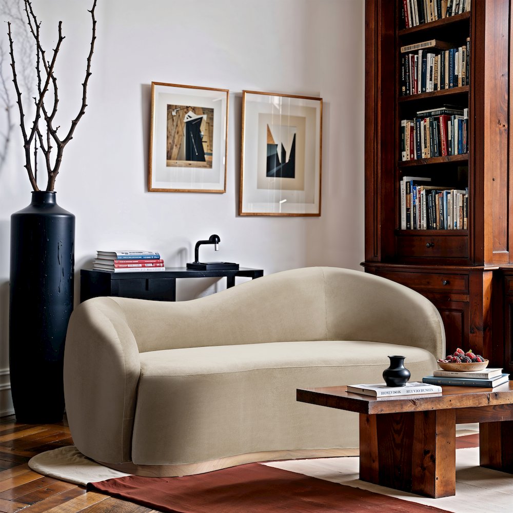 Gustavo 72.5" Cream Velvet Upholstered Loveseat