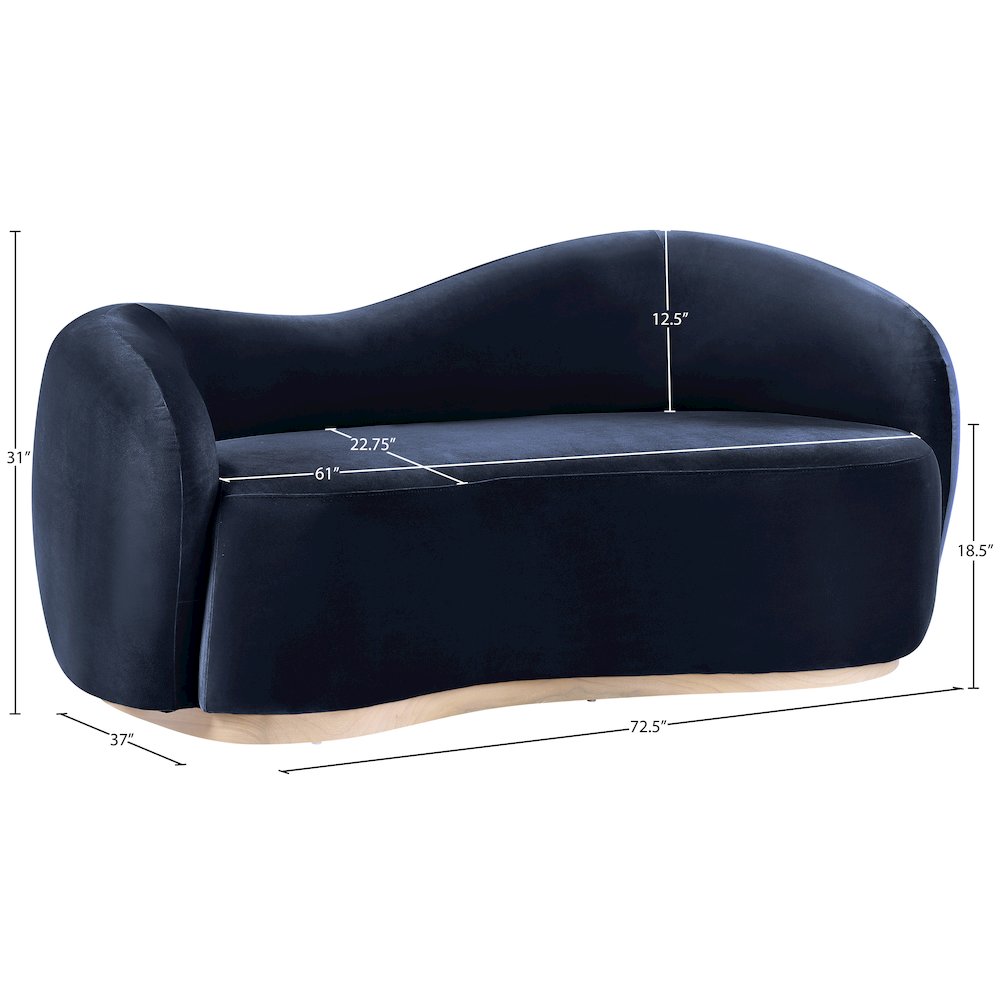 Gustavo 72.5" Navy Velvet Upholstered Loveseat