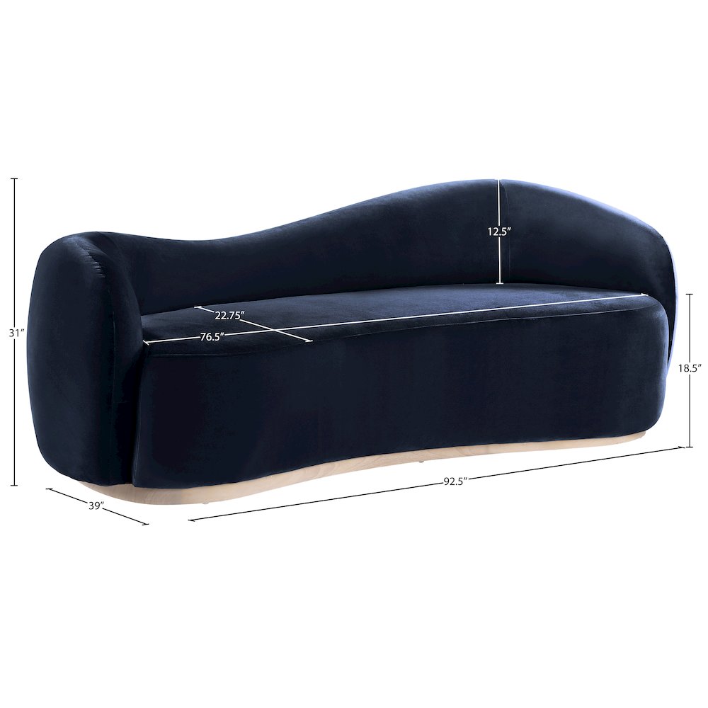 Gustavo 92.5" Navy Velvet Upholstered Sofa