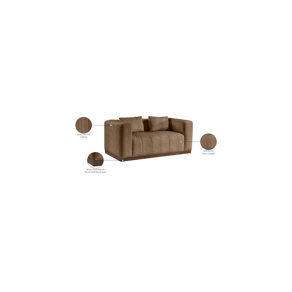 Mallina Brown Vegan Leather Loveseat