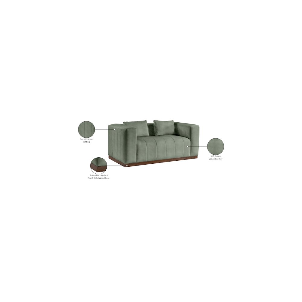 Mallina Green Vegan Leather Loveseat