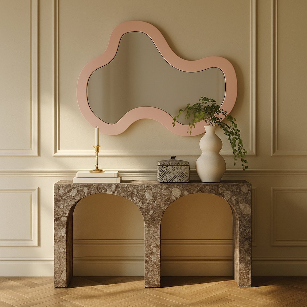 Oblique Pink Iron Frame Mirror