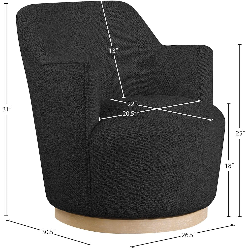 Clarita Black Boucle Fabric Swivel Accent Chair