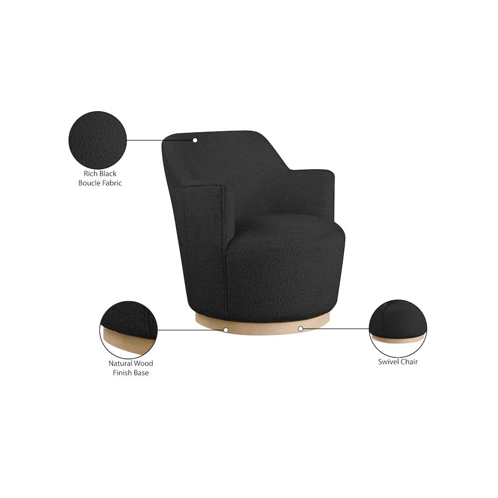 Clarita Black Boucle Fabric Swivel Accent Chair