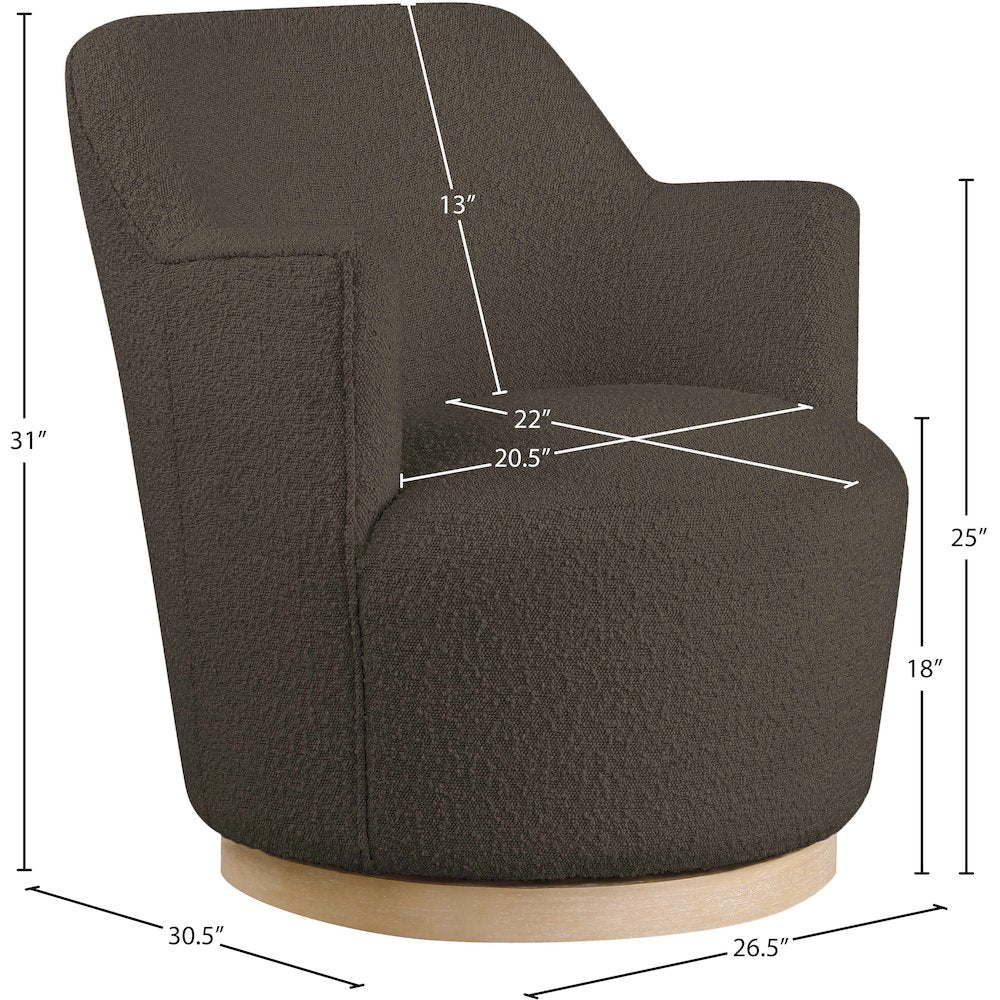 Clarita Brown Boucle Fabric Swivel Accent Chair