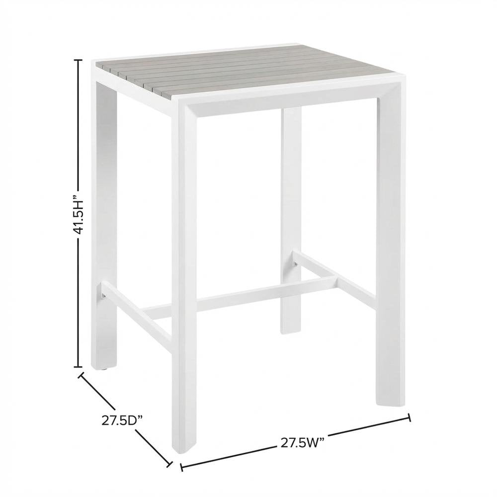 Gray Wood-Look Outdoor Patio Table, Aluminum Square Bars, Contemporary Style