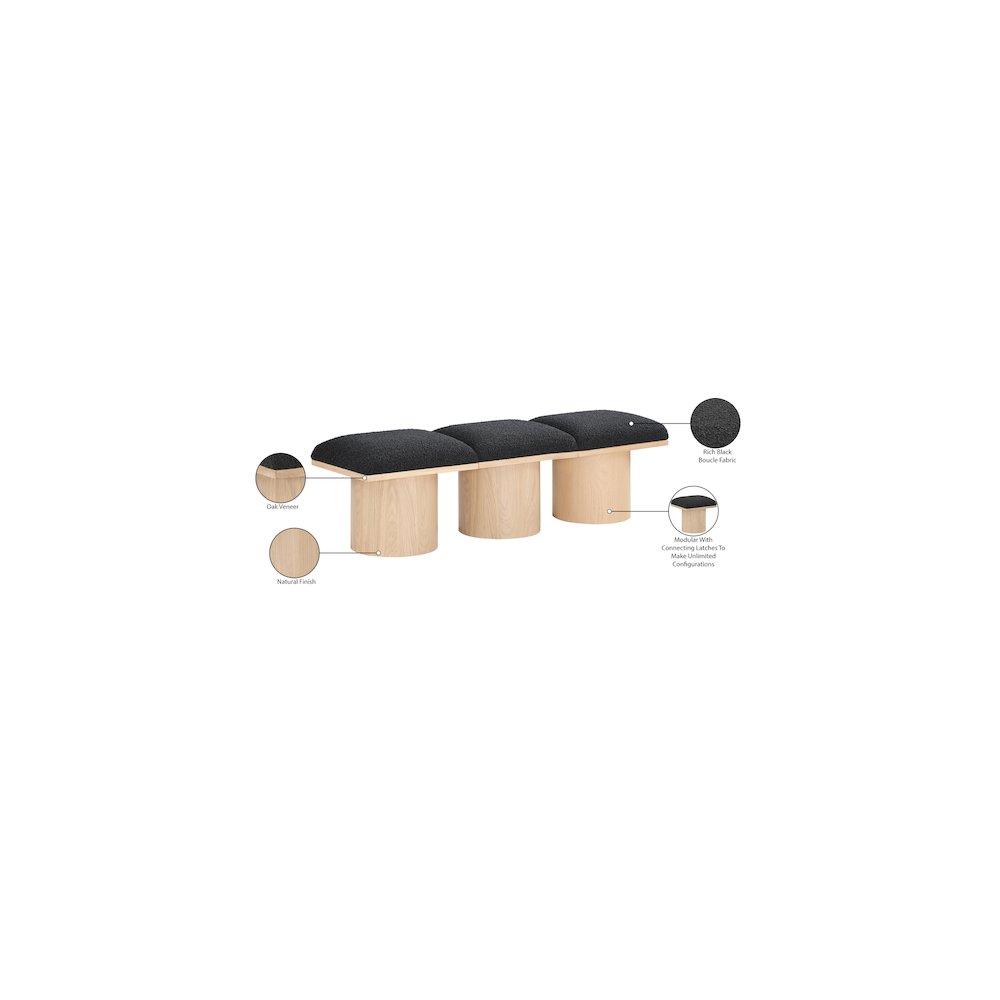 Pavilion Black Boucle Fabric Bench