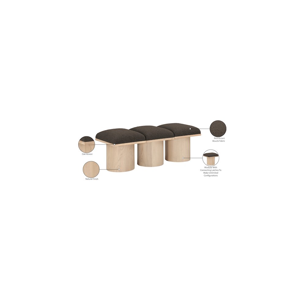 Pavilion Brown Boucle Fabric Bench