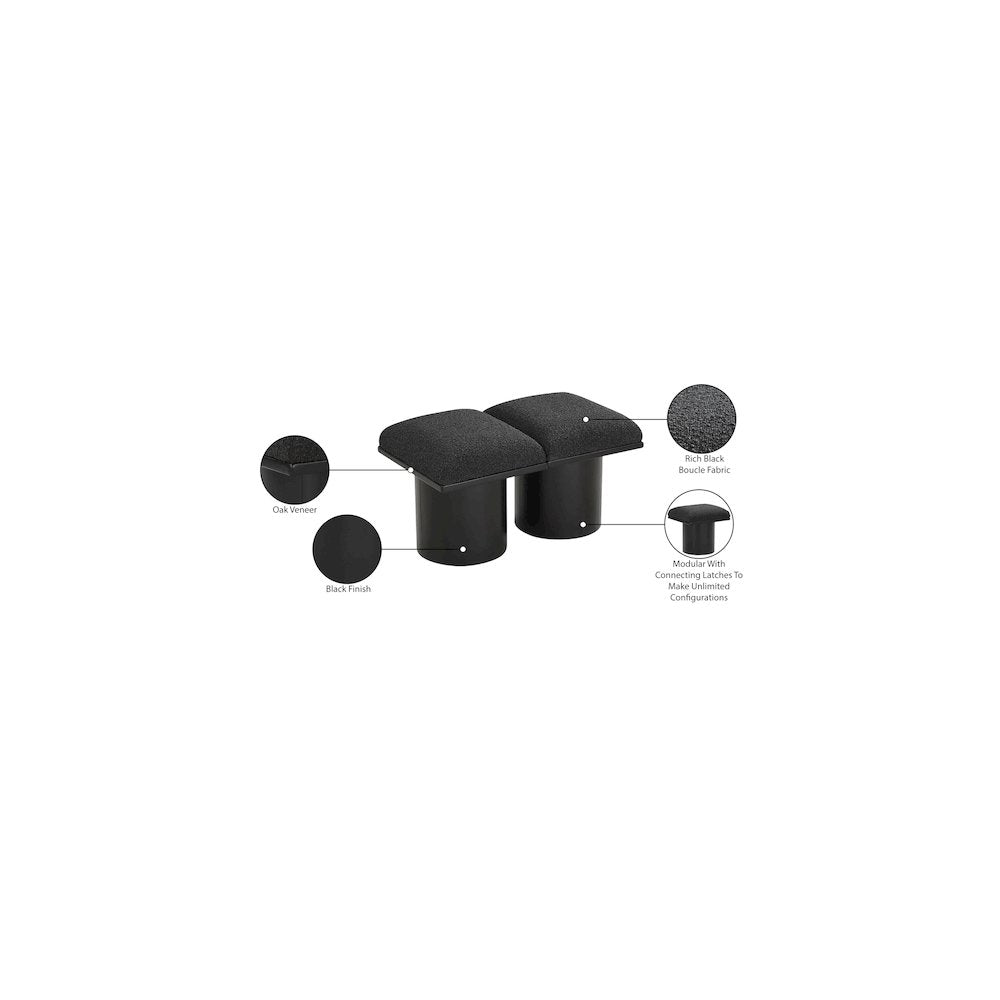 Pavilion Black Boucle Fabric Bench