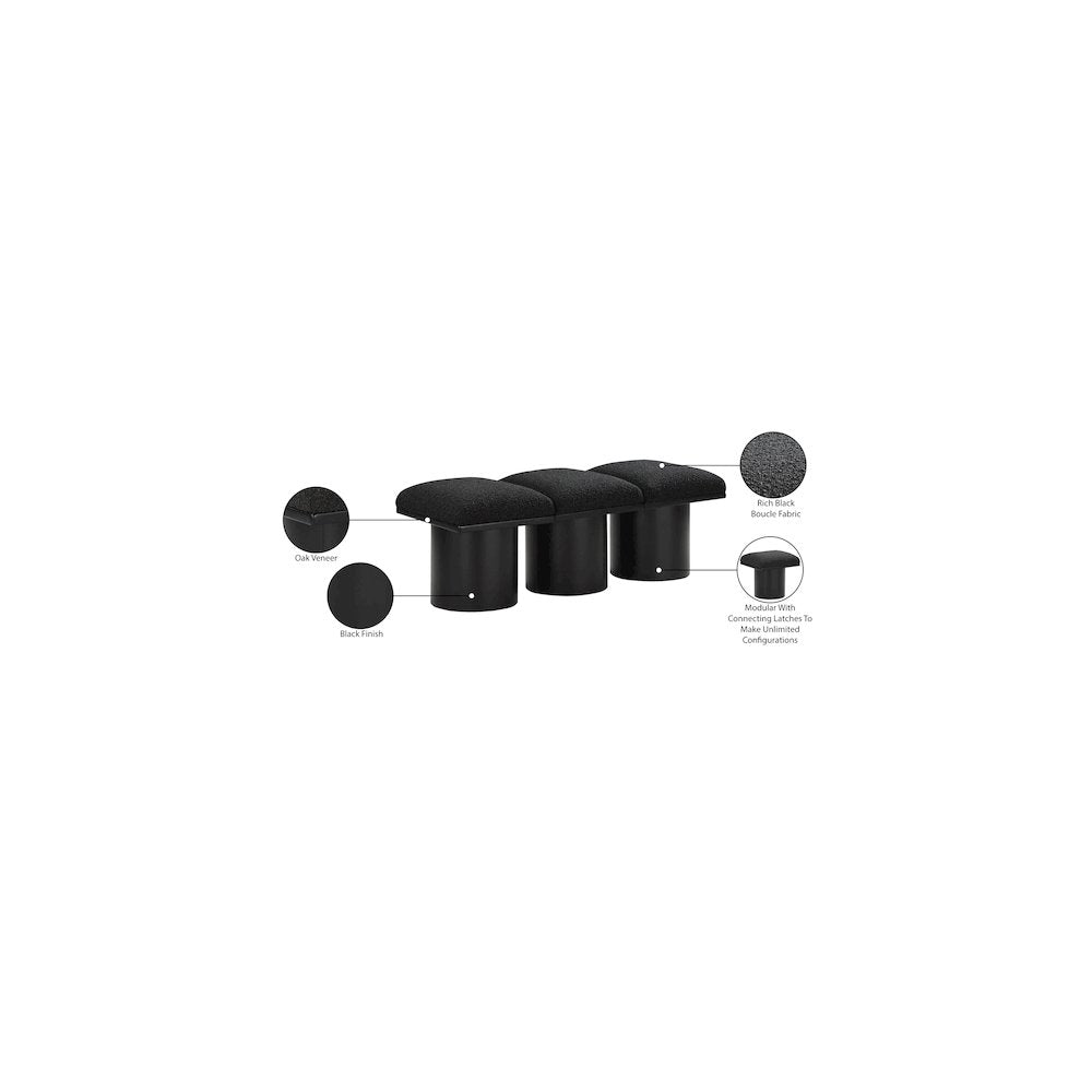 Pavilion Black Boucle Fabric Bench