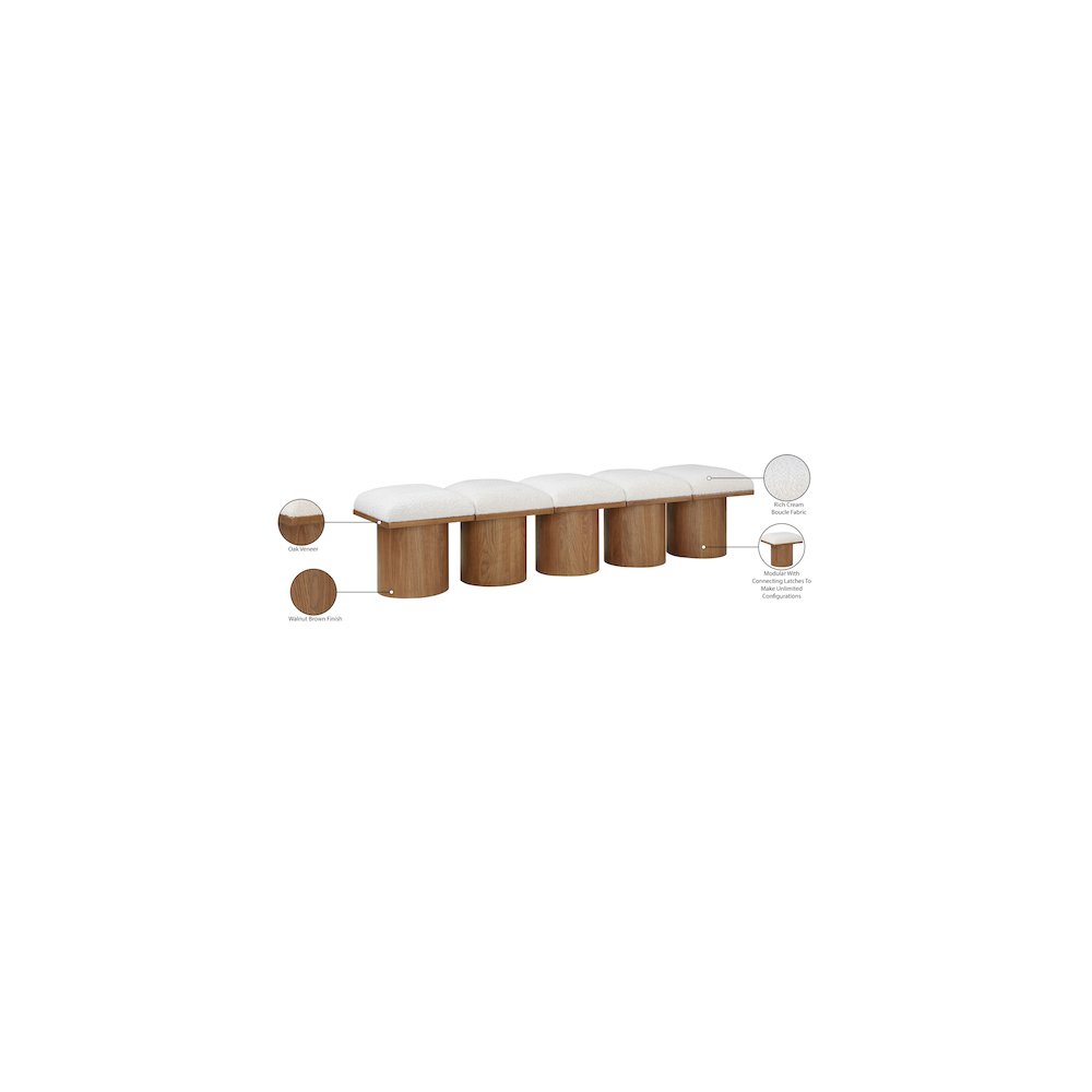 Pavilion Cream Boucle Fabric Bench