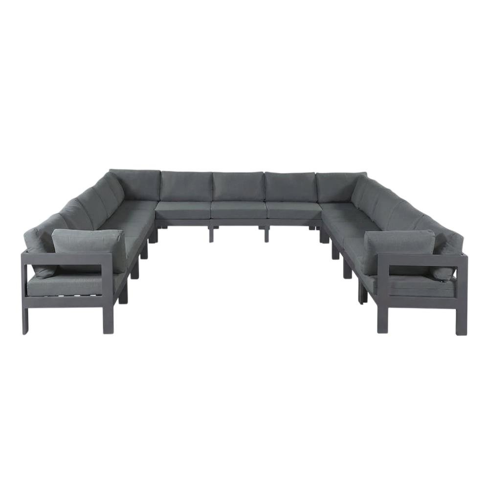 Gray Fabric Outdoor Patio Modular Sectional With Contemporary Style