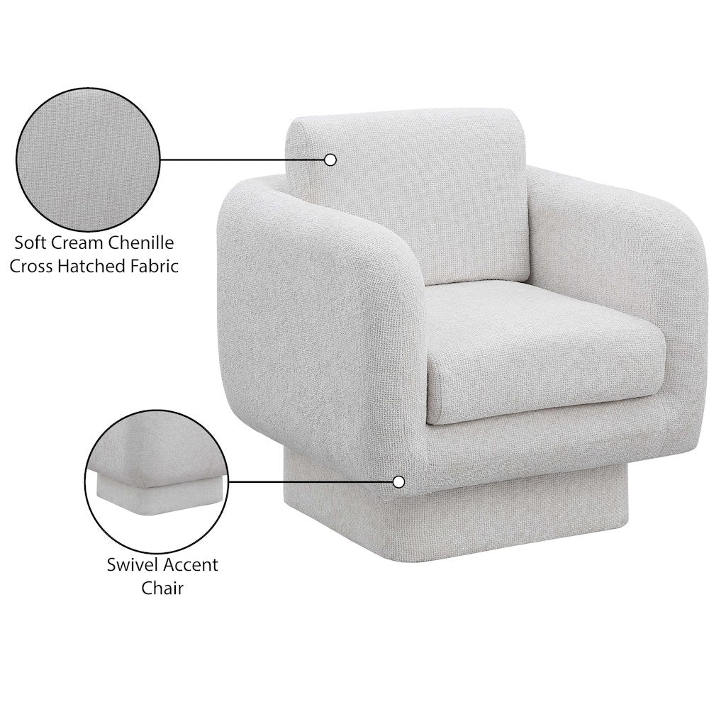 Alessandra Cream Chenille Fabric Swivel Accent Chair