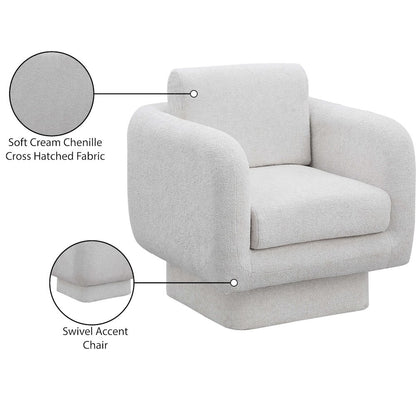 Alessandra Cream Chenille Fabric Swivel Accent Chair