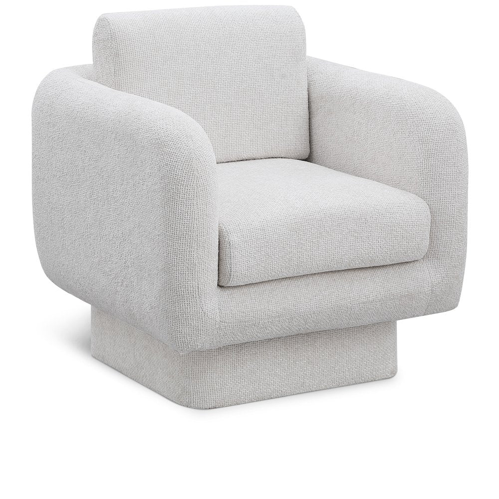 Alessandra Cream Chenille Fabric Swivel Accent Chair