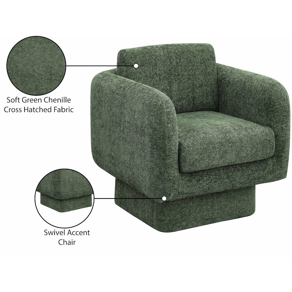 Alessandra Green Chenille Fabric Swivel Accent Chair