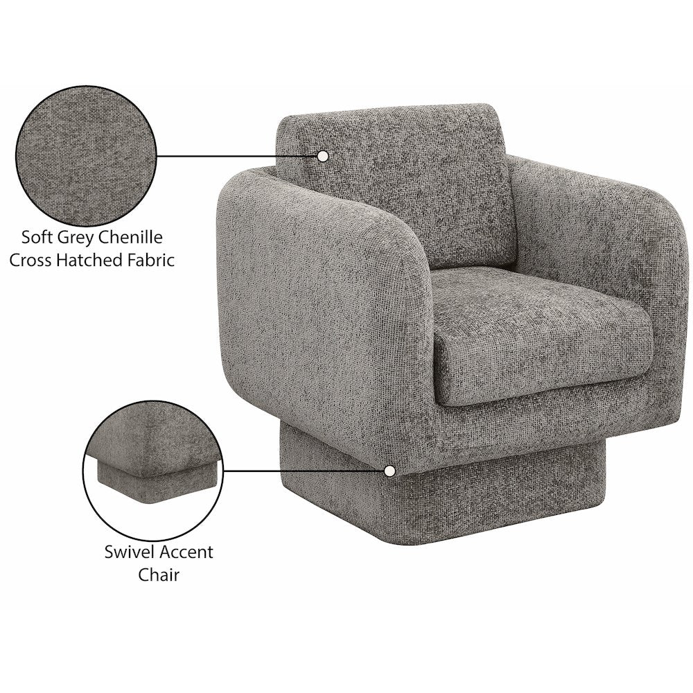 Alessandra Grey Chenille Fabric Swivel Accent Chair