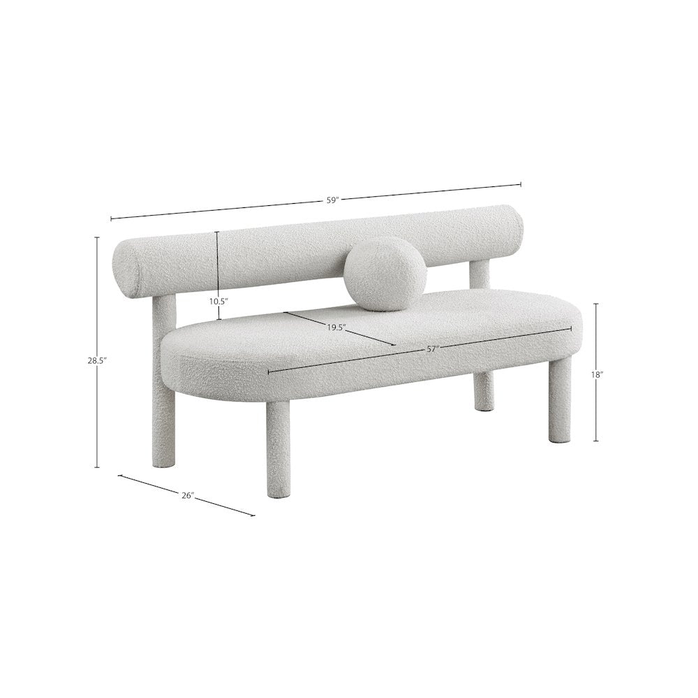 Parlor Cream Boucle Fabric Bench