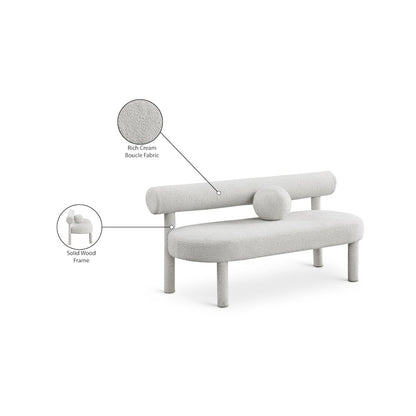 Parlor Cream Boucle Fabric Bench