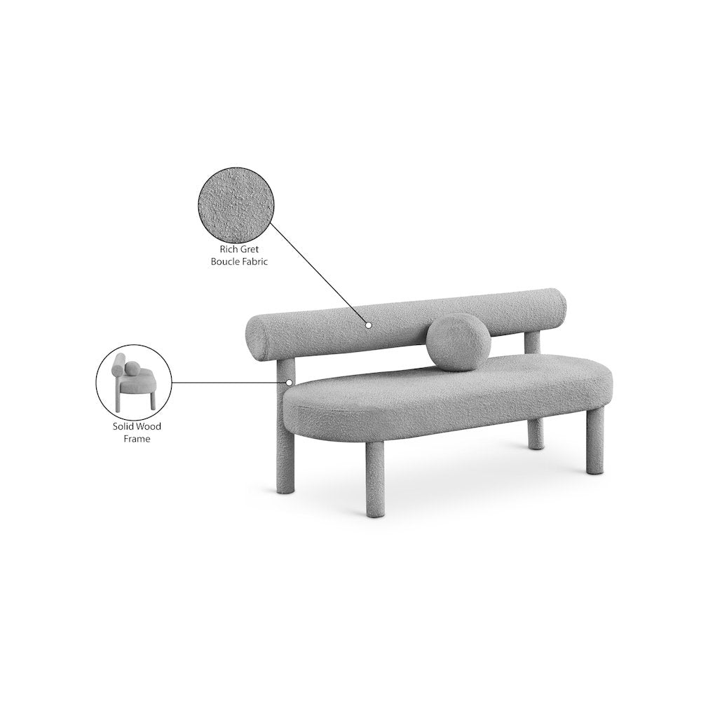 Parlor Grey Boucle Fabric Bench
