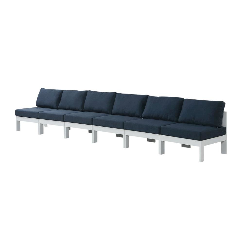 Navy Fabric Outdoor Patio Modular Sofa, Contemporary Style And Cushioned Seat