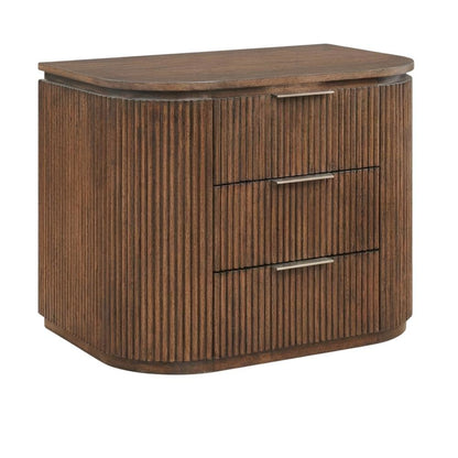 Contemporary Brown Wood Nightstand with Solid Wood and Oak Veneer Finish