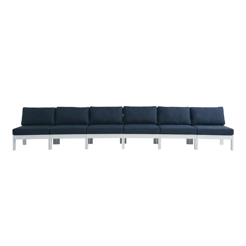 Navy Fabric Outdoor Patio Modular Sofa, Contemporary Style And Cushioned Seat