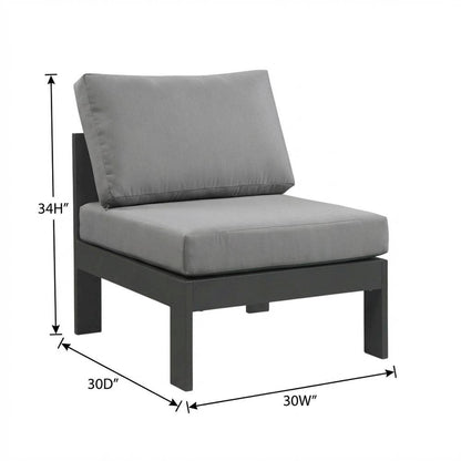Gray Fabric Outdoor Patio Aluminum Armless Chair With Contemporary Style