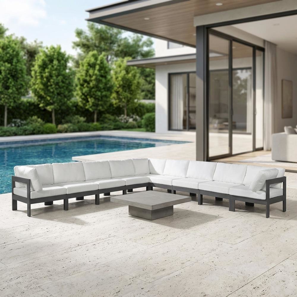 White Fabric Outdoor Patio Modular Sectional With Contemporary Design