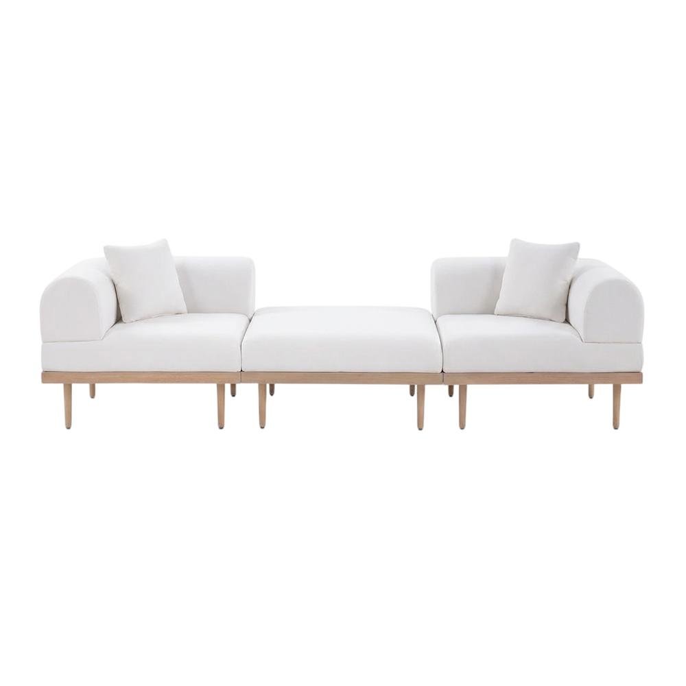 Cream Fabric Modular Outdoor Sofa Set With Cushions And Contemporary Style