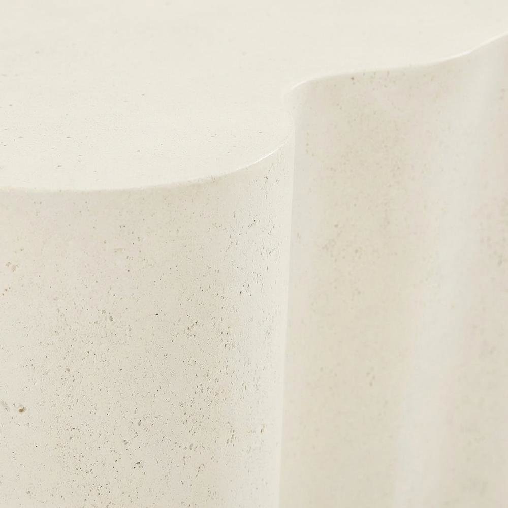 Cream Concrete And Fiberglass Indoor Outdoor End Table With Art Deco Style