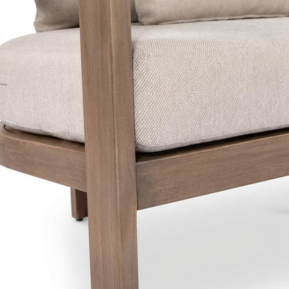 Beige Fabric Outdoor Loveseat With Pillow And Contemporary Style