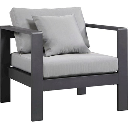 Gray Fabric Outdoor Patio Armchair With Aluminum Frame And Contemporary Design