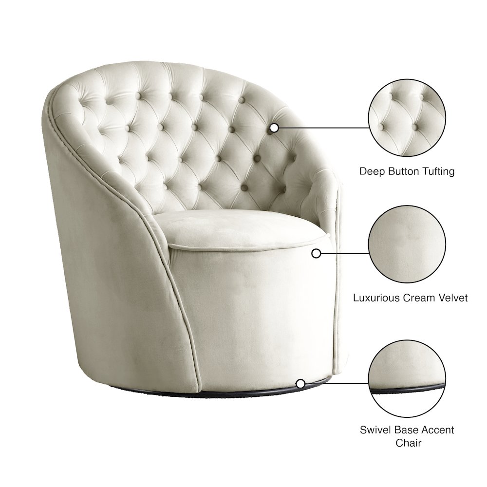 Alessio Cream Velvet Accent Chair