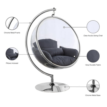 Luna Grey Durable Fabric Acrylic Swing Chair