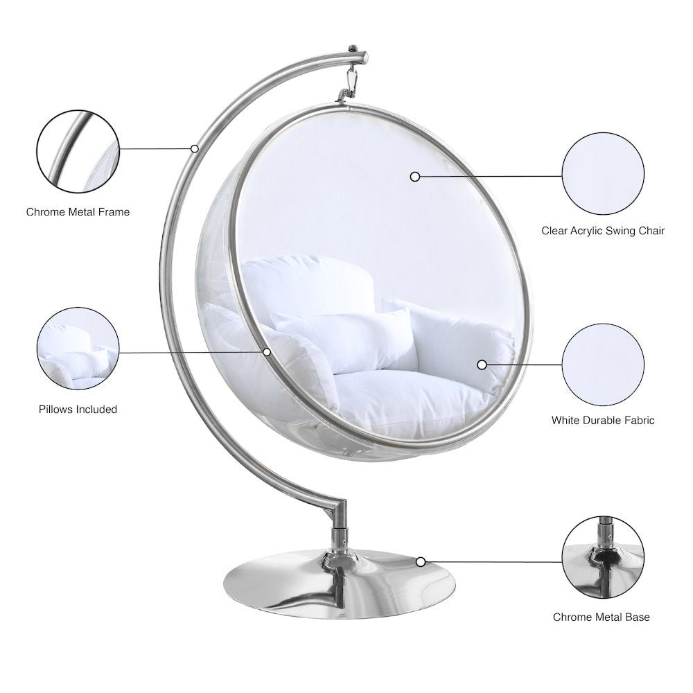Luna White Durable Fabric Acrylic Swing Chair