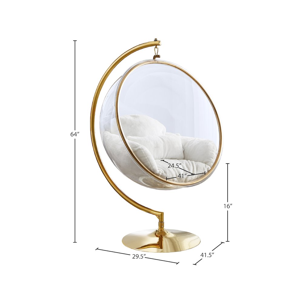 Luna White Faux Fur Acrylic Swing Accent Chair