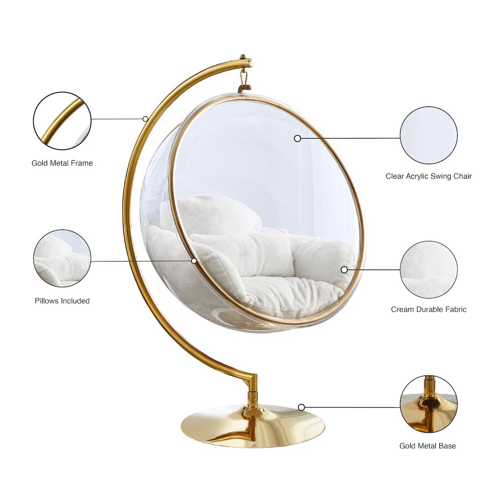 Luna White Faux Fur Acrylic Swing Accent Chair