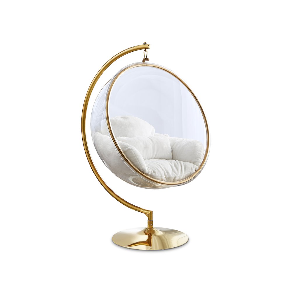 Luna White Faux Fur Acrylic Swing Accent Chair