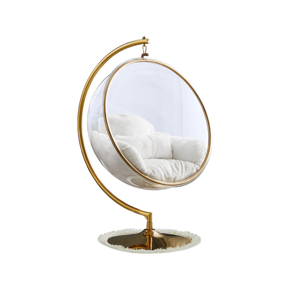 Luna White Faux Fur Acrylic Swing Accent Chair