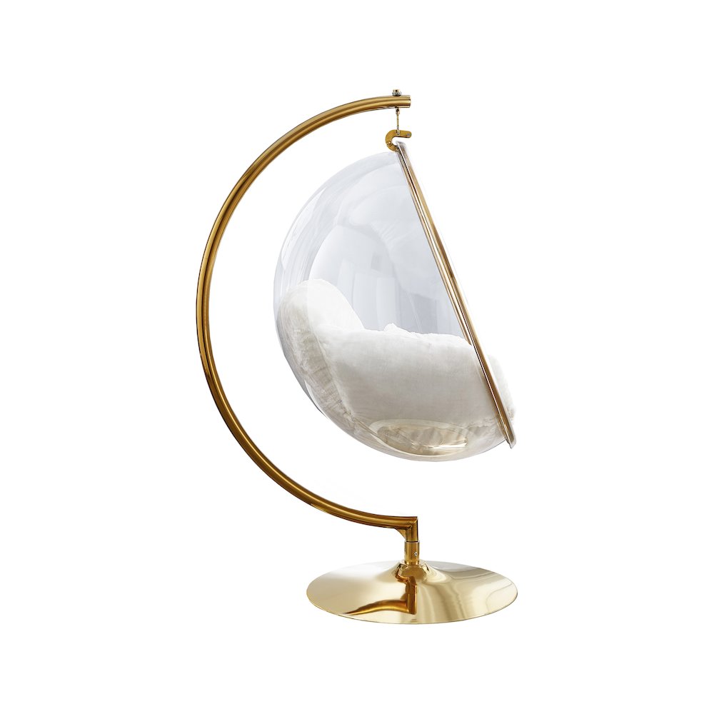 Luna White Faux Fur Acrylic Swing Accent Chair