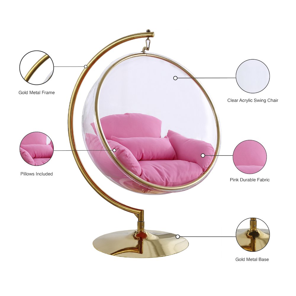 Luna Pink Fabric Acrylic Swing Bubble Accent Chair