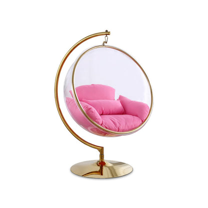 Luna Pink Fabric Acrylic Swing Bubble Accent Chair