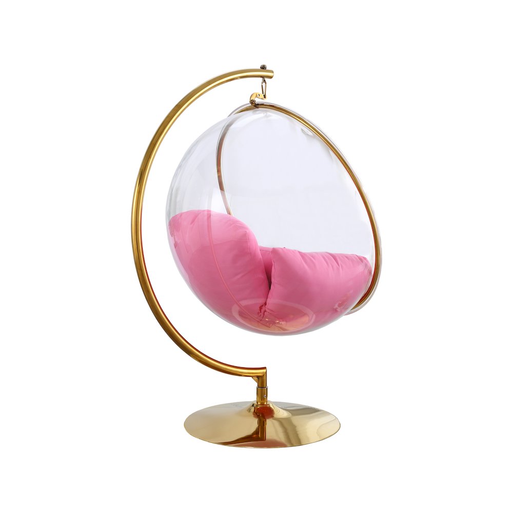 Luna Pink Fabric Acrylic Swing Bubble Accent Chair