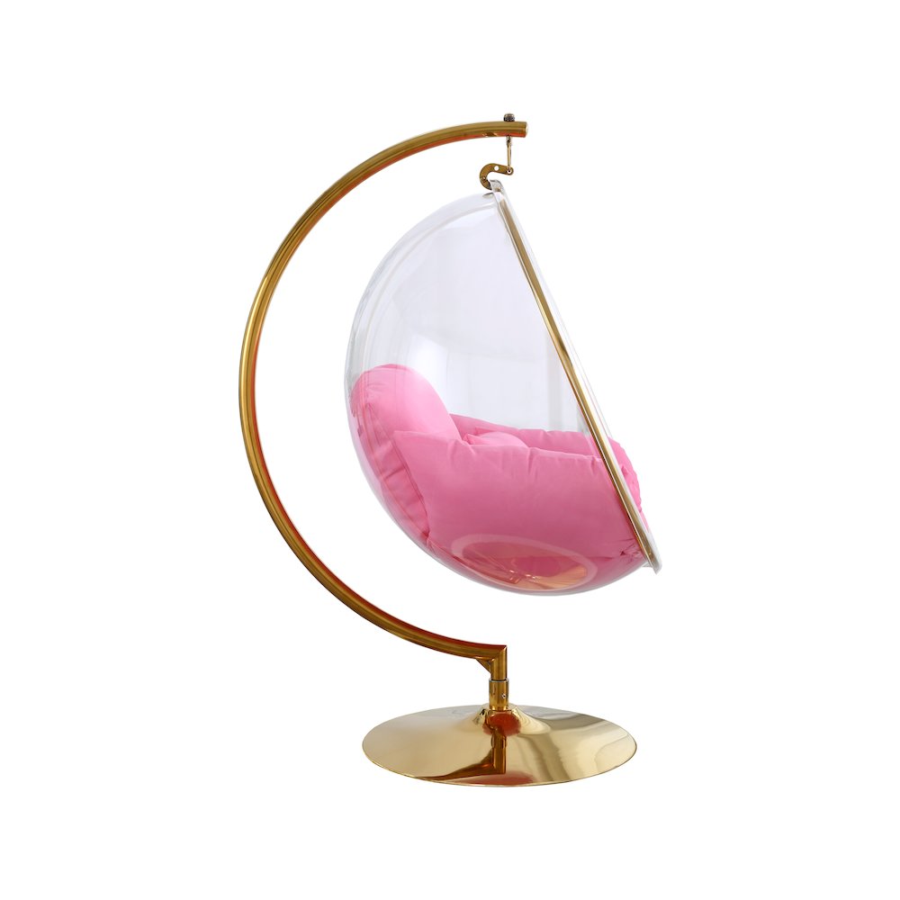 Luna Pink Fabric Acrylic Swing Bubble Accent Chair