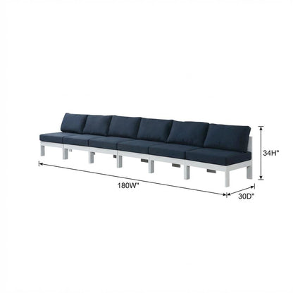 Navy Fabric Outdoor Patio Modular Sofa, Contemporary Style And Cushioned Seat
