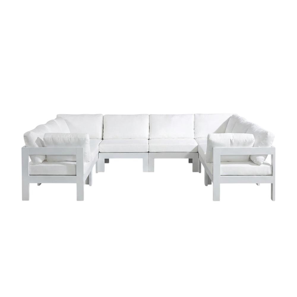 White Fabric Outdoor Patio Modular Sectional With Contemporary Style